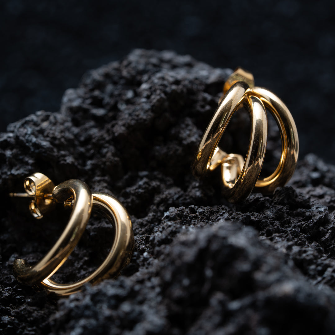 Boucles d'Oreilles Créoles Or avec Pierres Blanches et Roses