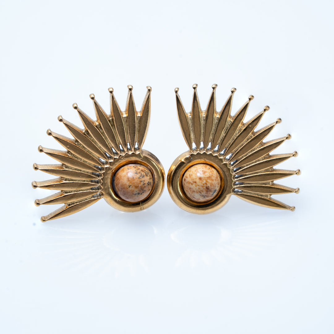 Gold Plated Sunburst Jasper Stud Earrings