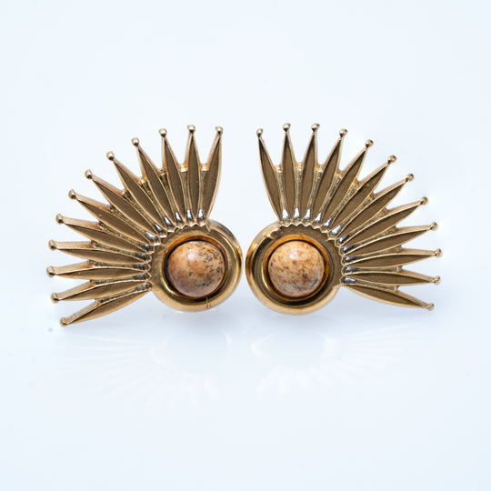 Gold Plated Sunburst Jasper Stud Earrings