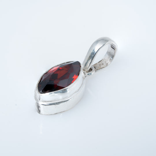 Almond Garnet and Silver Pendant