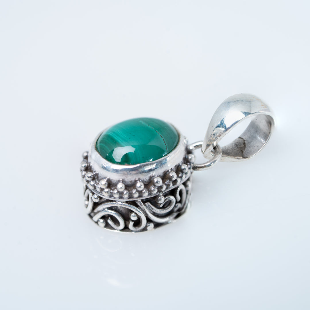 Ornate Malachite and Silver Pendant