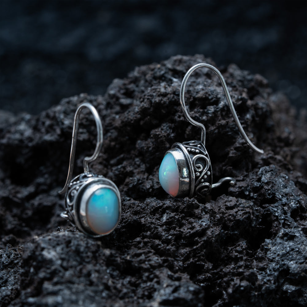 Oval Opal Dangle Earrings