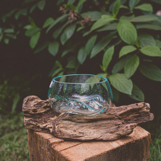 Glass Bowl on Natural Wood - 8"