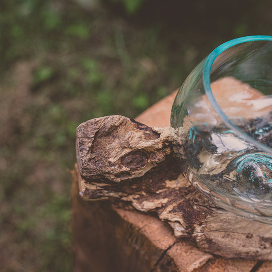 Glass Bowl on Natural Wood - 8"