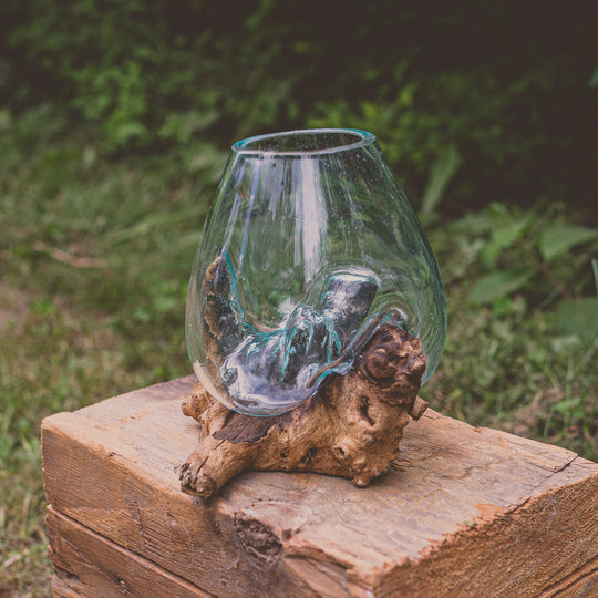 Glass Globe on Natural Wood - 10.5"