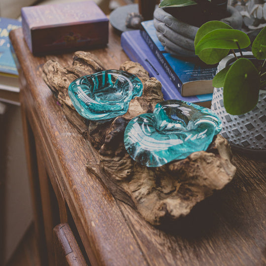 Recycled Glass on Wood Double T-Lite Holder