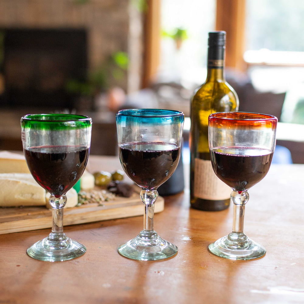 Mexican Wine Glass - Classic Rim - 7" - Aqua