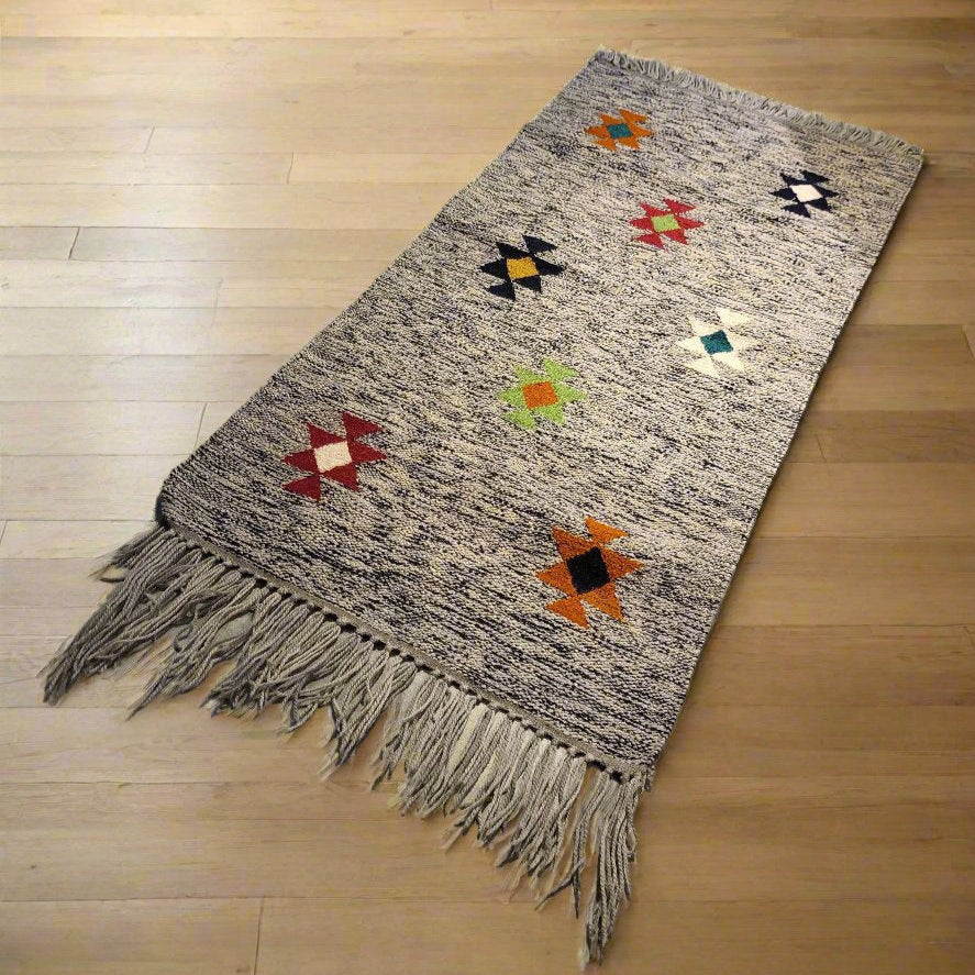 Egyptian Cotton Kilim - 1.4 M x 0.7 M - Blue & Chevron