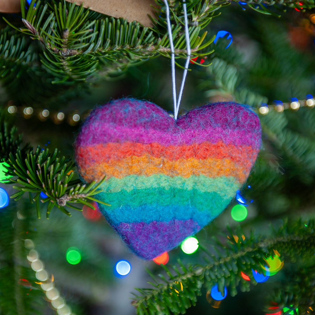 Rainbow Stripe Heart Ornament