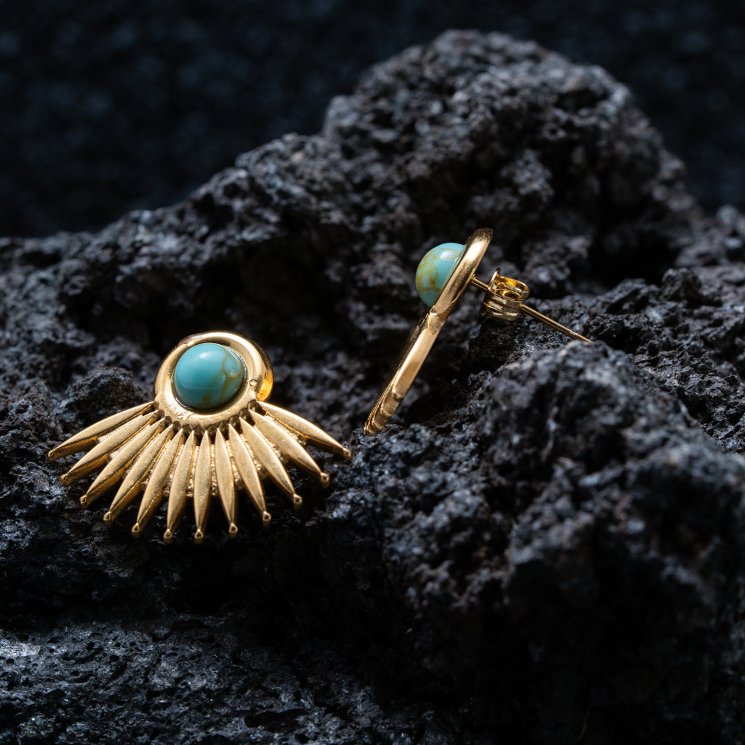 Gold Plated Sunburst Turquoise Stud Earrings