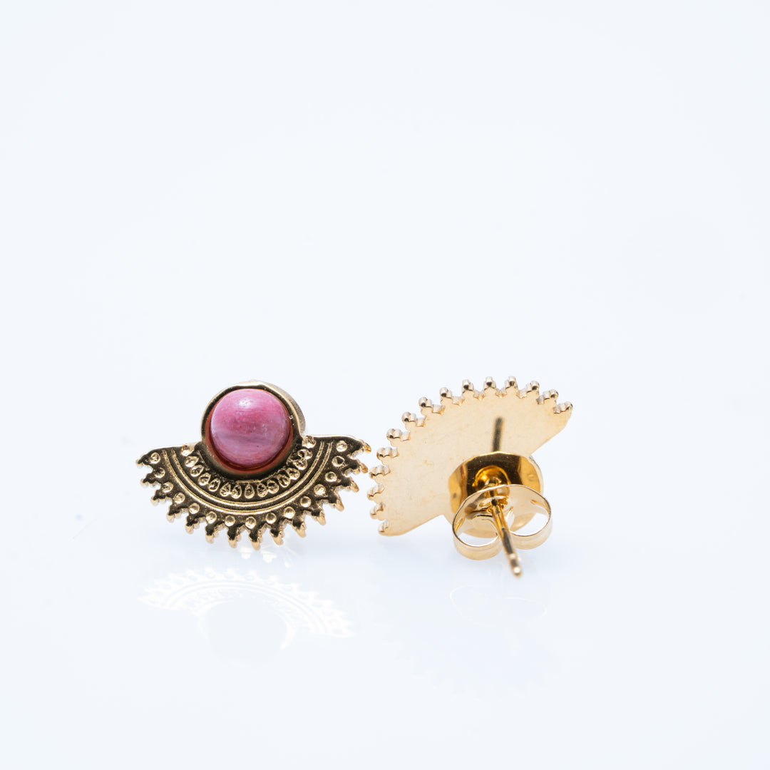 Gold Plated Mandela Rhodochrosite Stud Earrings