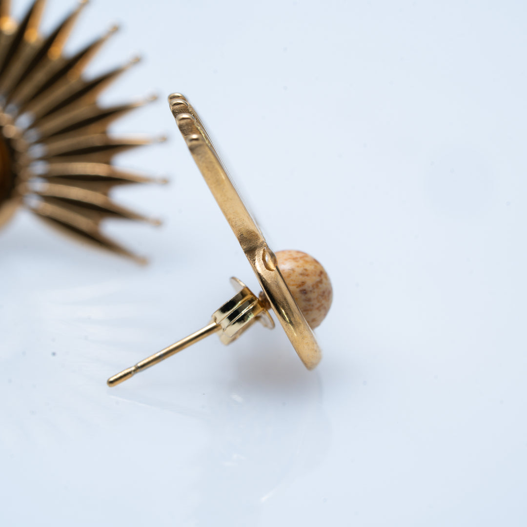 Gold Plated Sunburst Jasper Stud Earrings