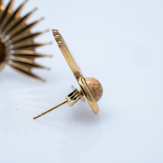 Gold Plated Sunburst Jasper Stud Earrings