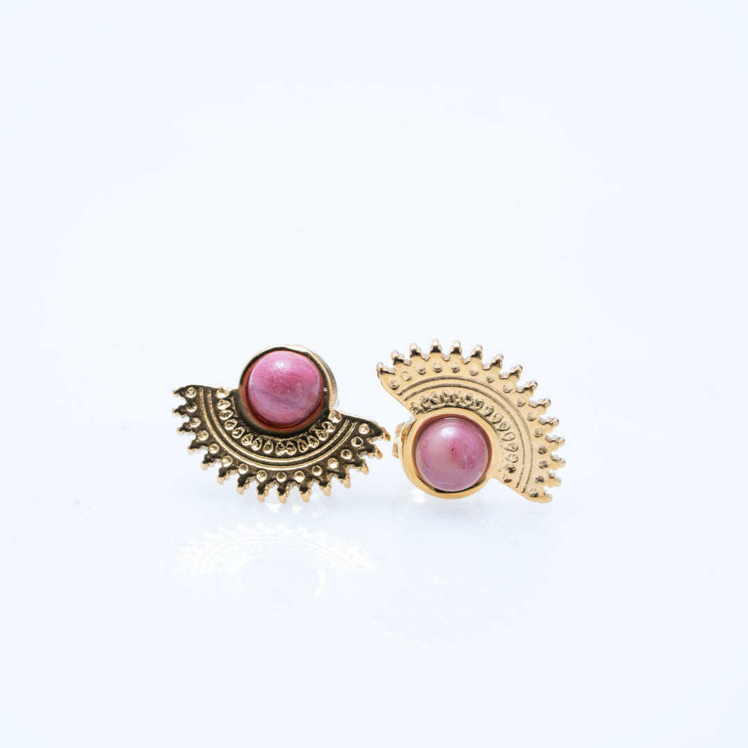 Gold Plated Mandela Rhodochrosite Stud Earrings
