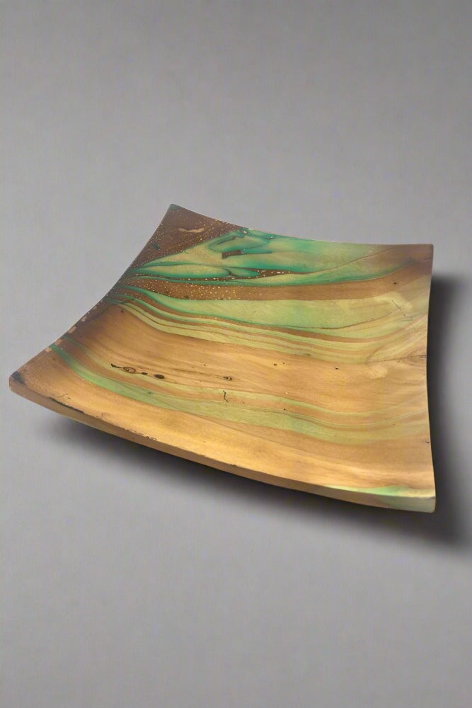 Mango Wood Large Square Plate - 9" (Turquoise)