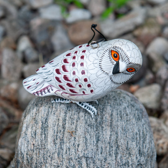 Wooden Snowy Owl Ornament