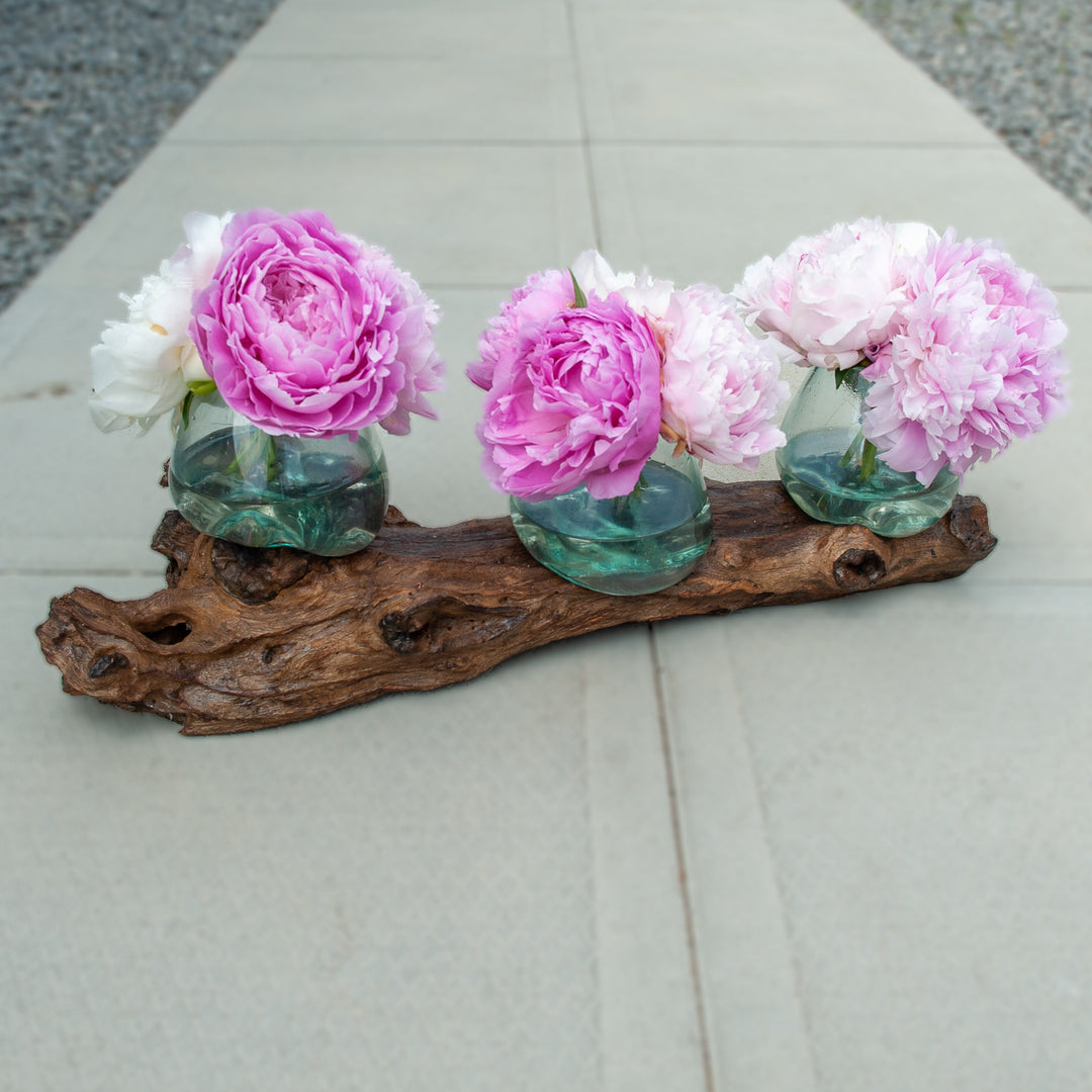 Horizontal Triple Glass Globes on Gamal Wood
