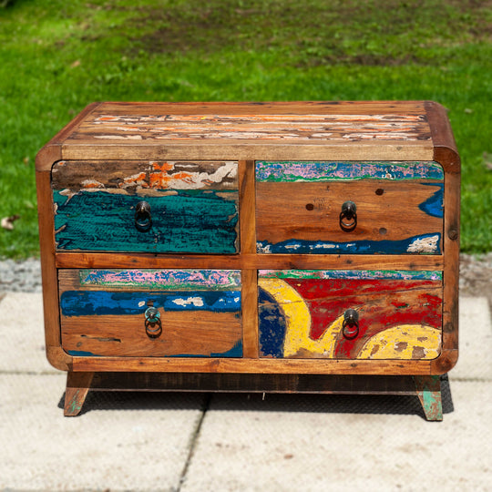 Armoire à 4 tiroirs en teck récupéré coloré