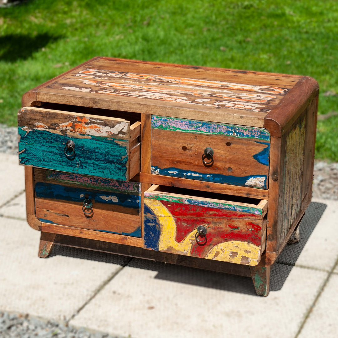 Armoire à 4 tiroirs en teck récupéré coloré