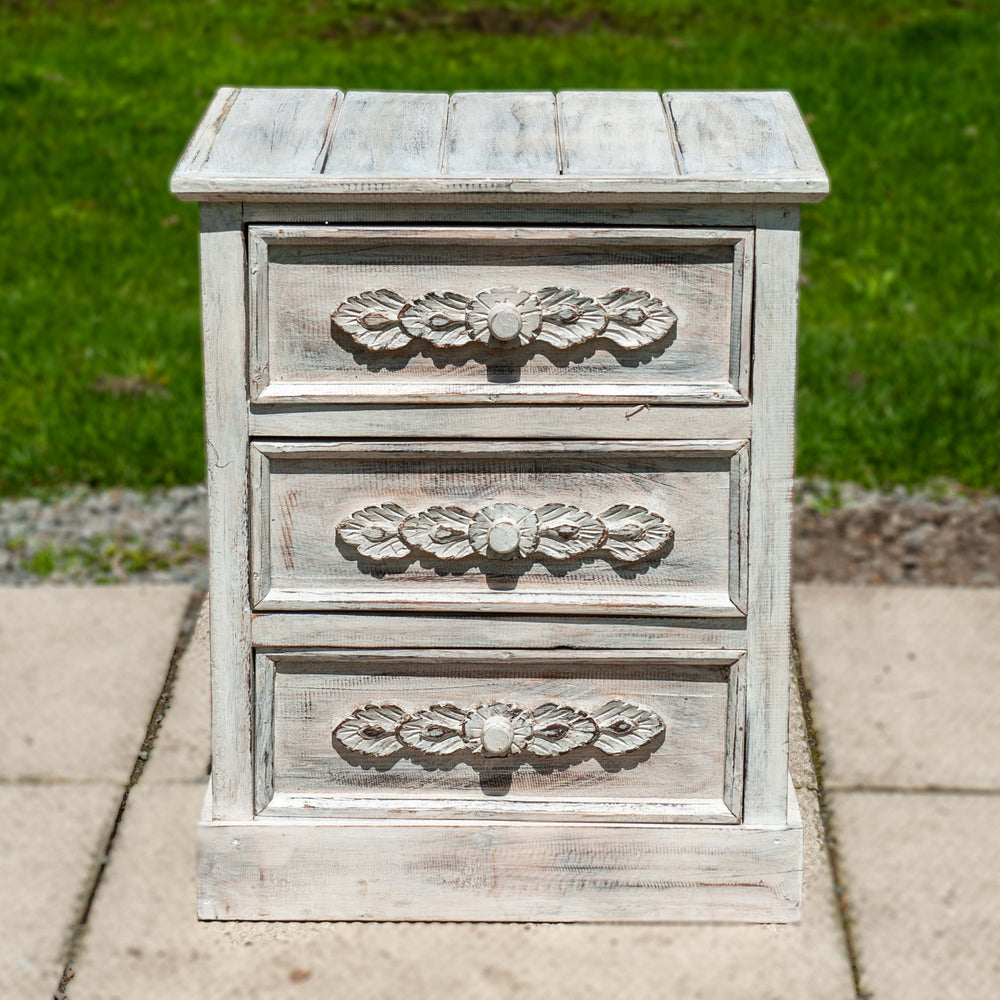 Table de chevet en teck blanc délavé