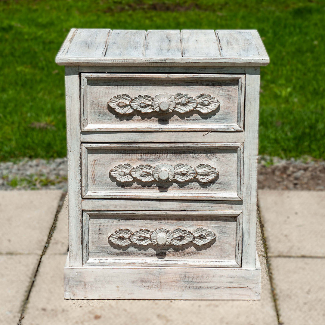 Table de chevet en teck blanc délavé