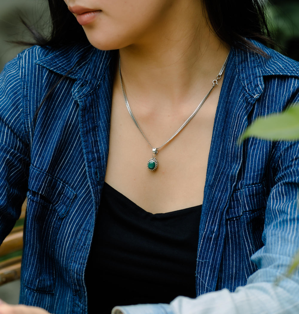 Ornate Malachite and Silver Pendant