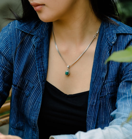Ornate Malachite and Silver Pendant