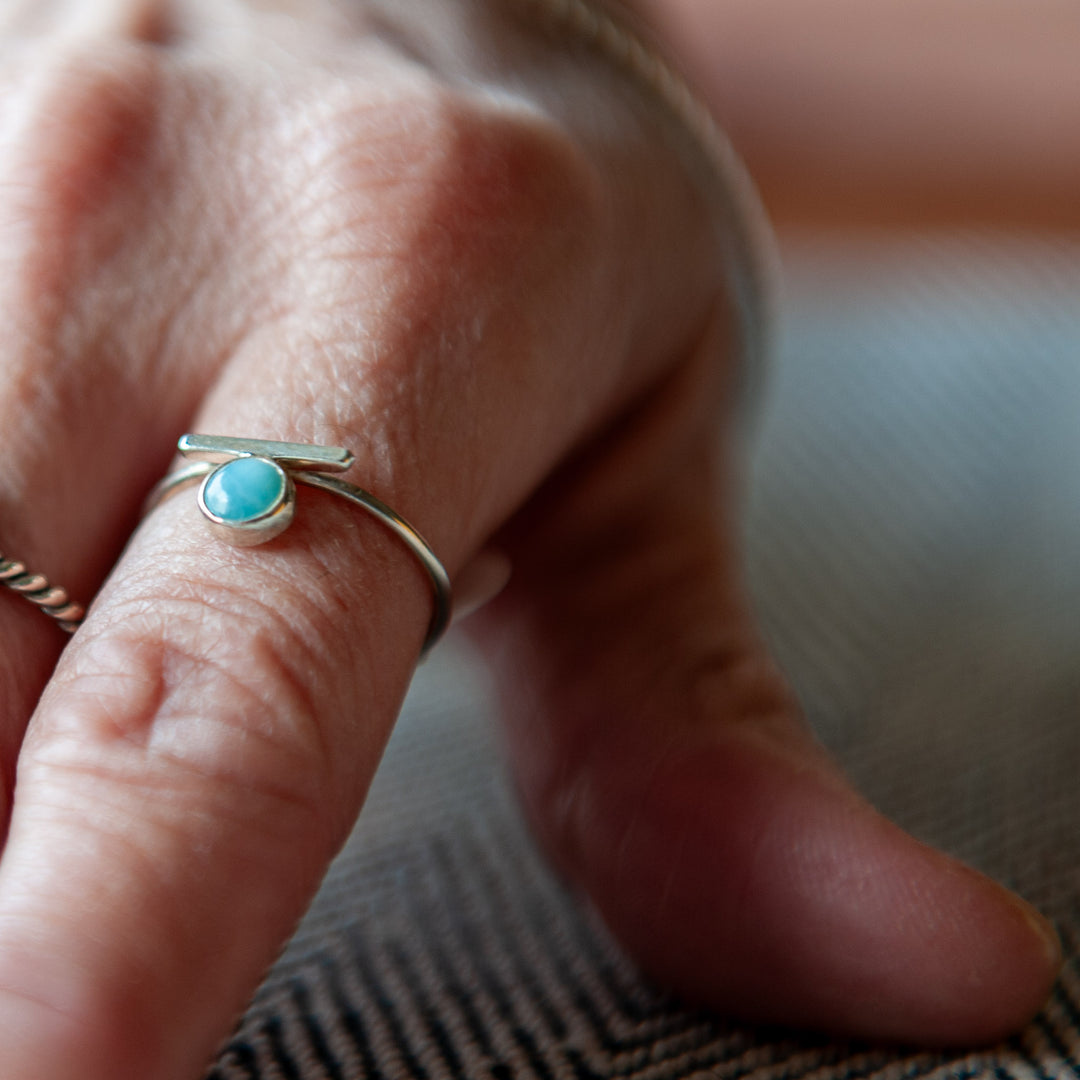Bali Larimar Smooth Bar Sterling Silver Ring