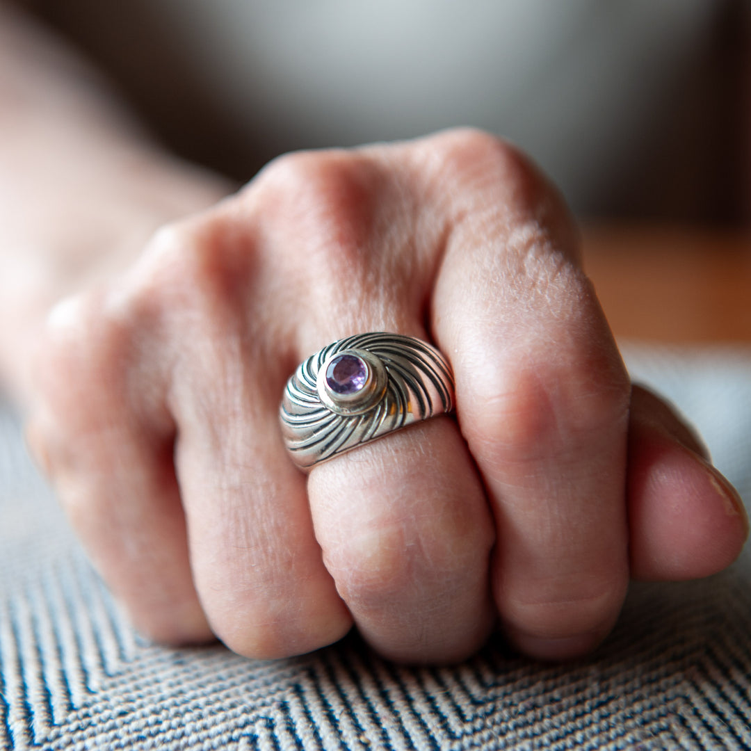 Amethyst Spiral Sterling Silver Ring