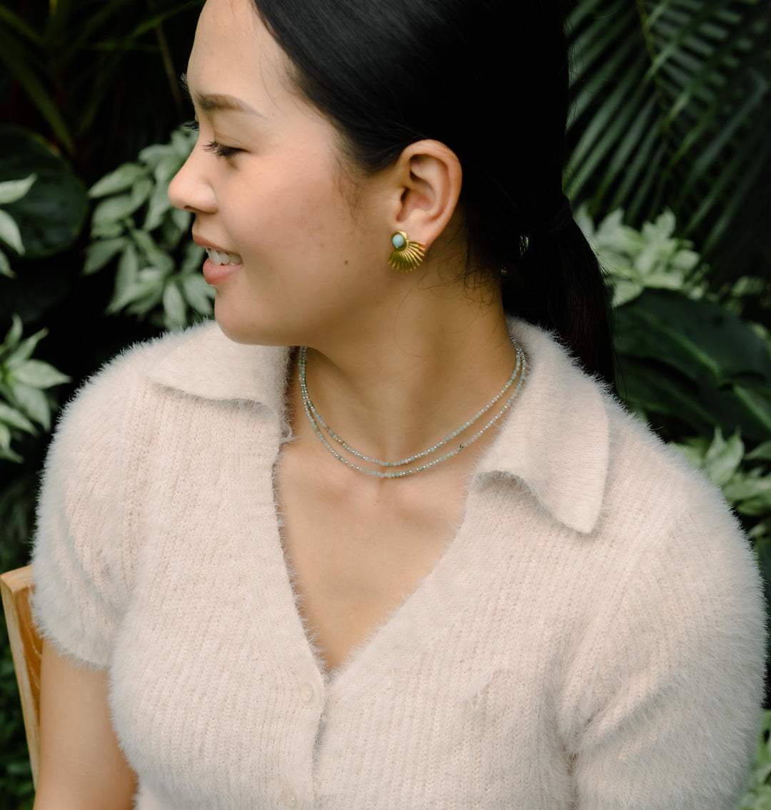 Gold Plated Sunburst Turquoise Stud Earrings