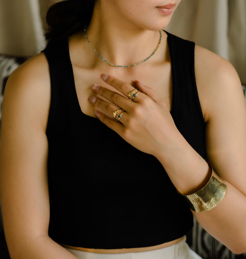 Bali Gold Plated Double Band Apatite Ring