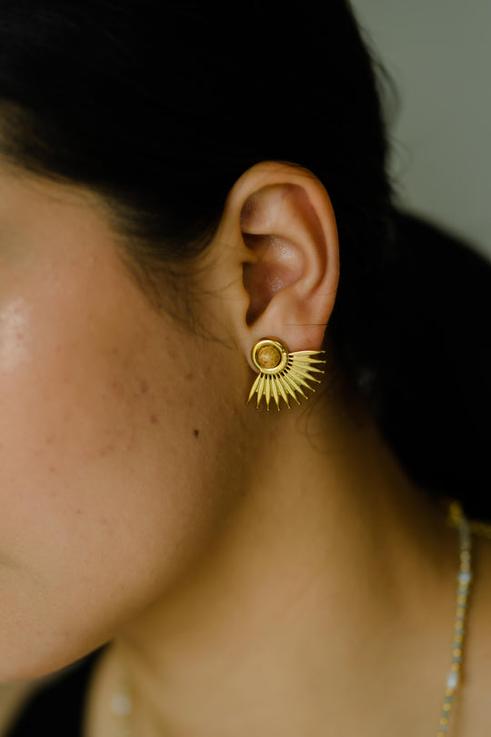Gold Plated Sunburst Jasper Stud Earrings