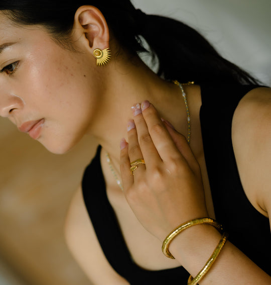 Gold Plated Sunburst Jasper Stud Earrings