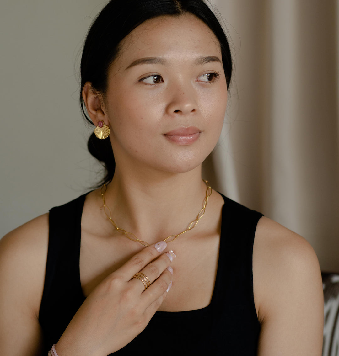 Gold Plated Ornate Rhodochrosite Stud Earrings