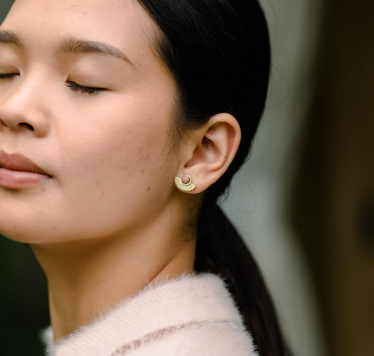 Gold Plated Mandela Rhodochrosite Stud Earrings