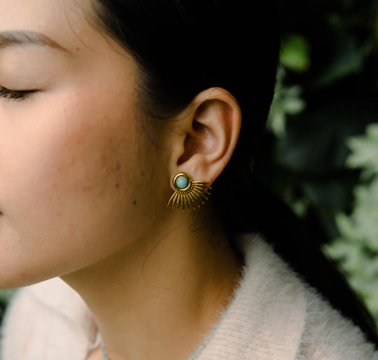Gold Plated Sunburst Turquoise Stud Earrings
