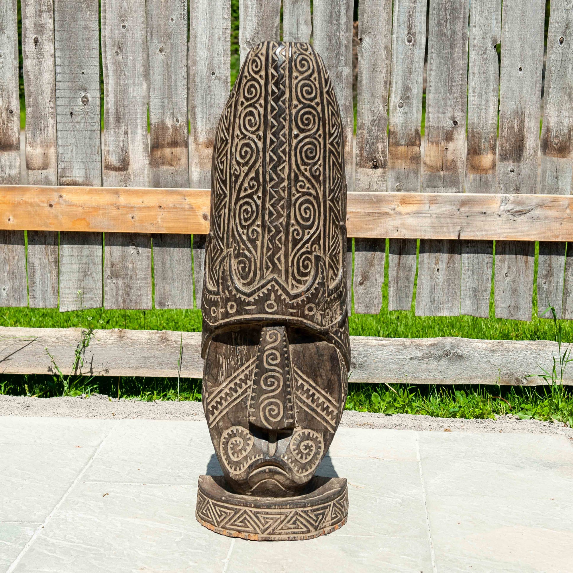 Balinese Suar Wood Tribal Face Statute - Short