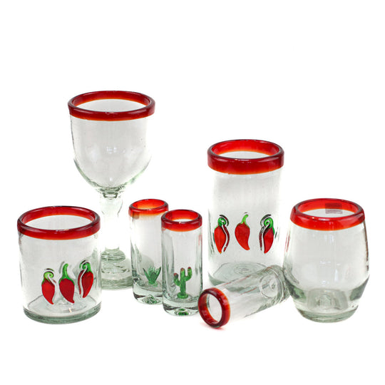 Mexican Wine Glass - Classic Rim - 7" - Red