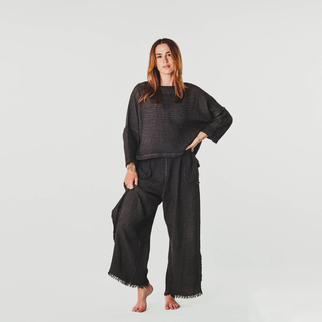 Crinkle Crop Palazzo Pant - Taille unique - Noir