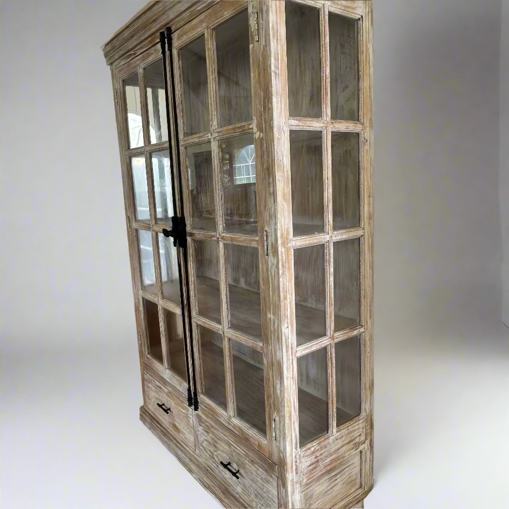 Large wooden cabinet with glass doors