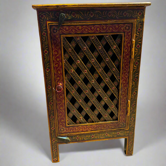 Decorative wooden cabinet with lattice design