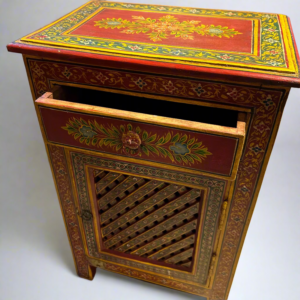 Decorative wooden side table with intricate designs