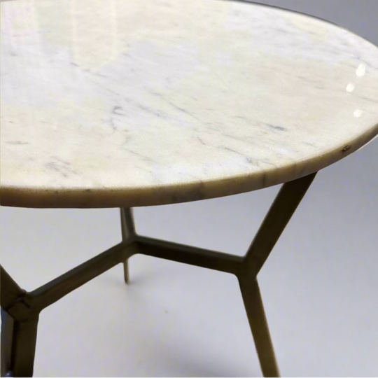 Round marble table with a blurred background