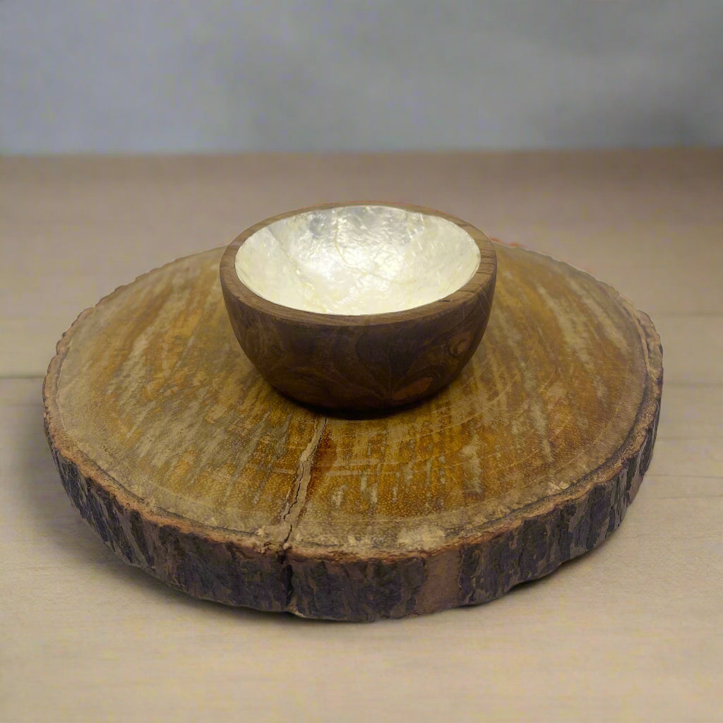 Handcrafted Teak & White Shell Bowl