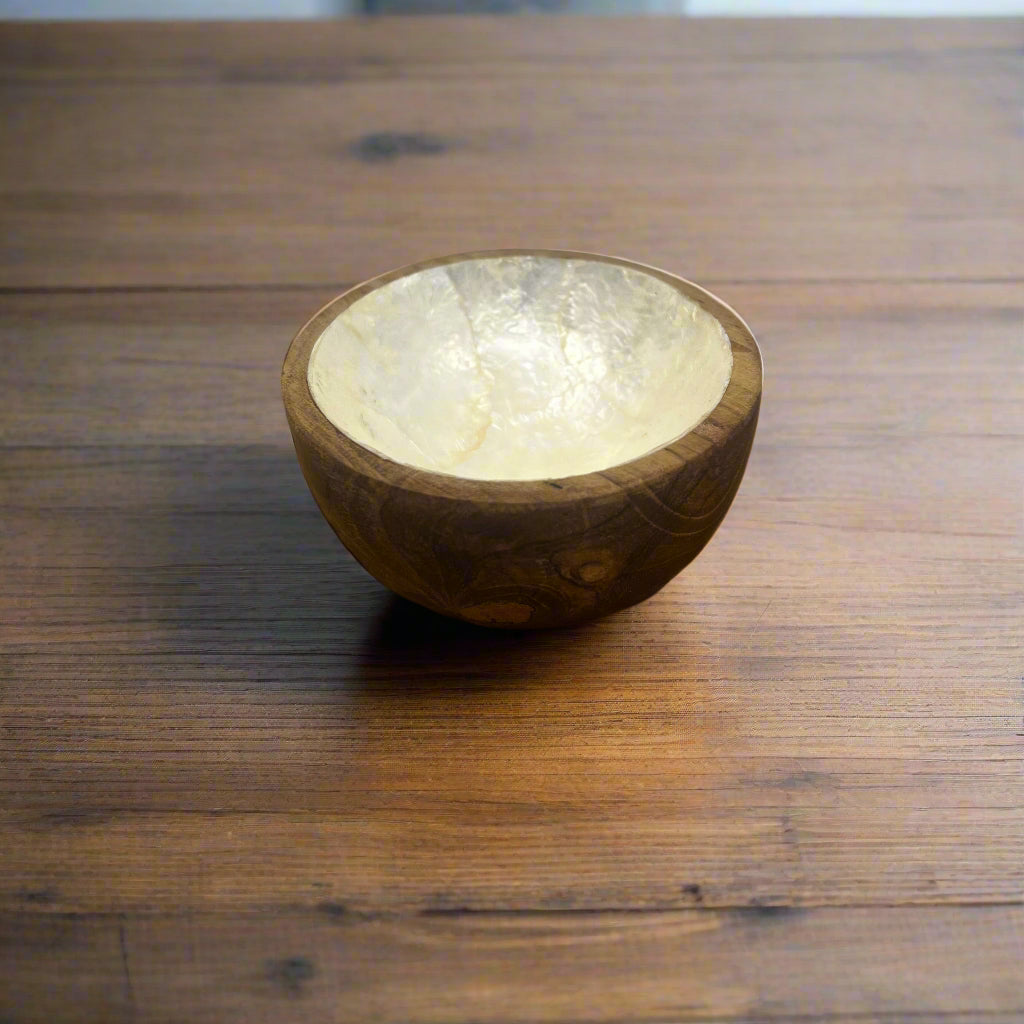Handcrafted Teak & White Shell Bowl