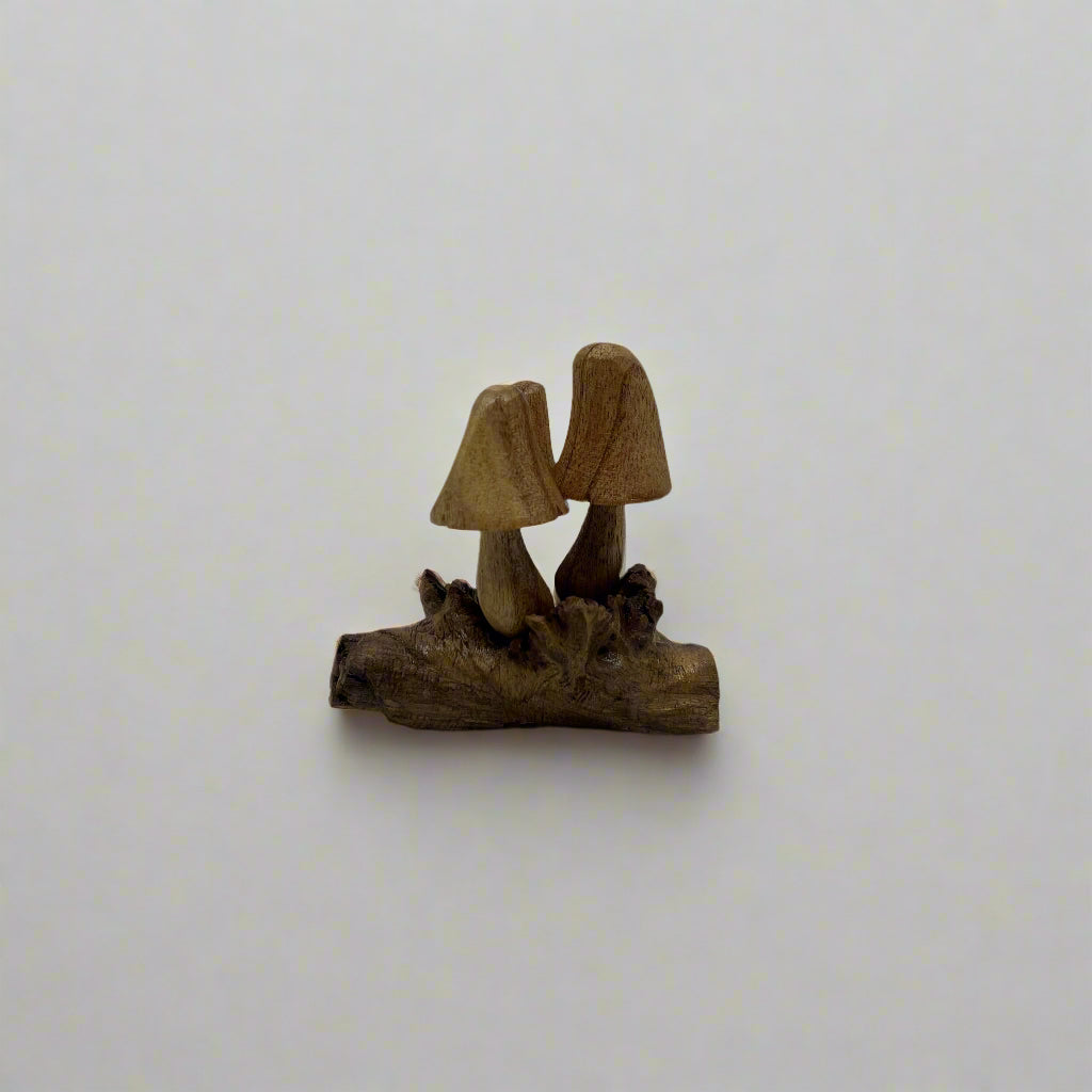 Hand-Carved Small Suar Wood Mushrooms