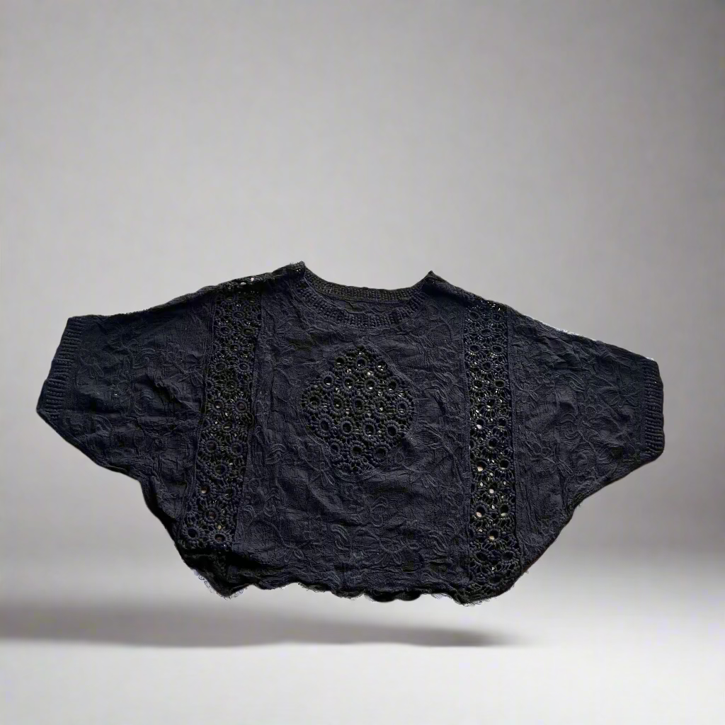 Hand-Crocheted Black Flowy Tee