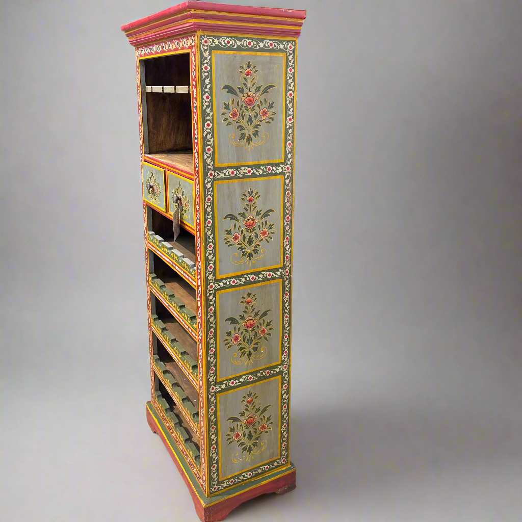Decorative wooden cabinet with floral patterns