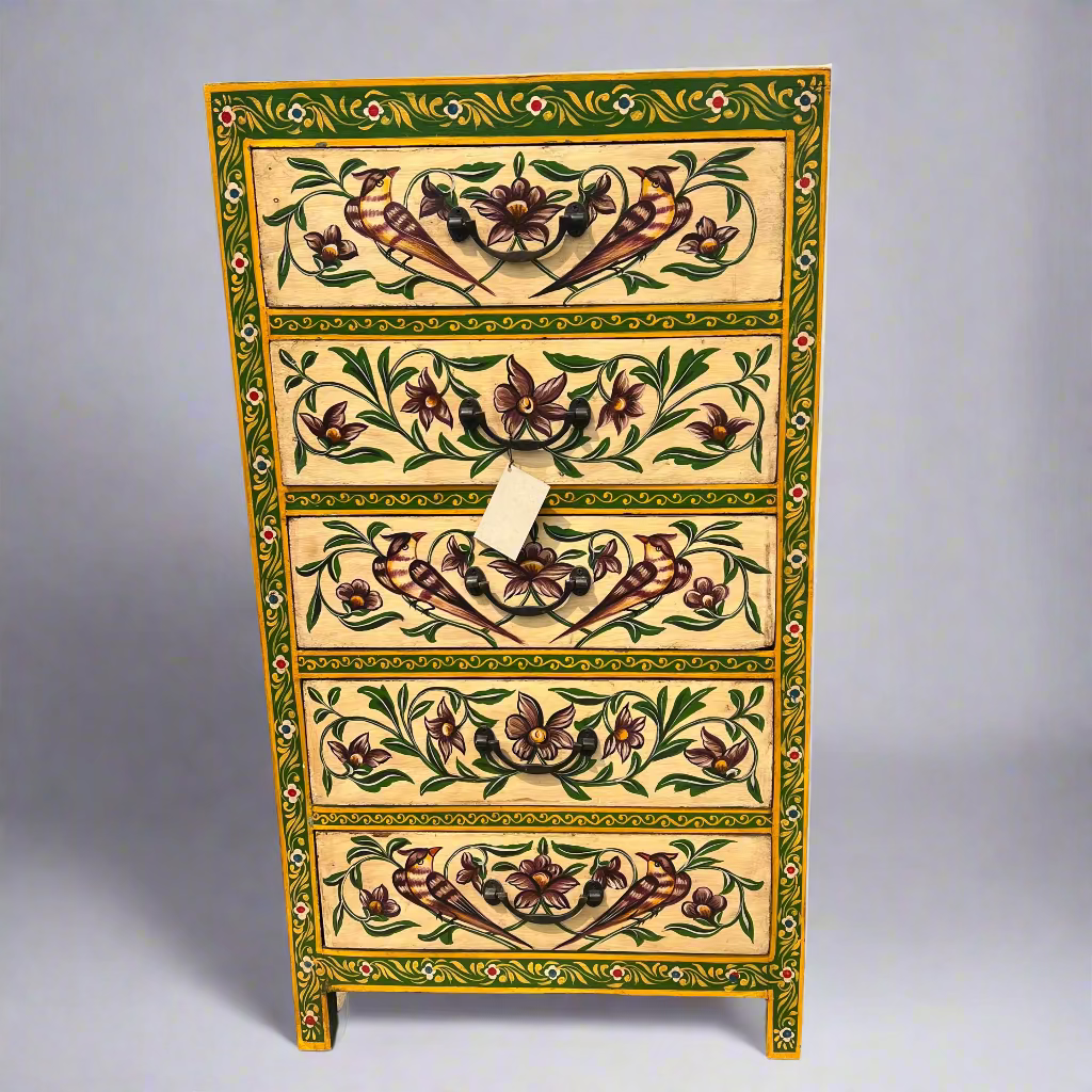 Decorative chest of drawers with floral patterns
