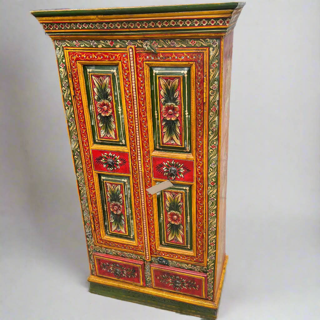 Decorative wooden cabinet with floral designs